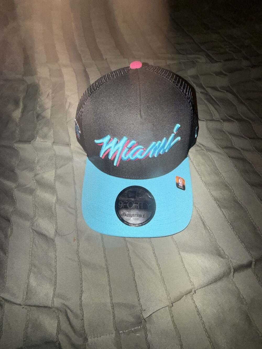 New Era Miami Heat 2025 City Edition 9FORTY A-Frame Trucker Hat Black Turquoise